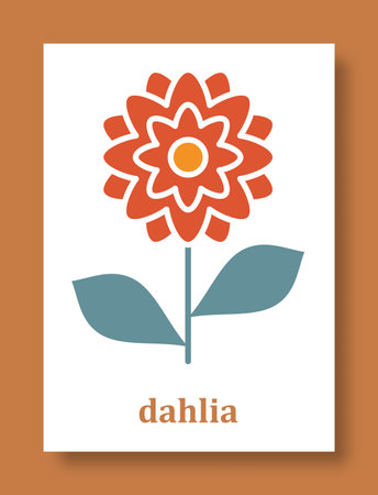 Abstract symbol of dahlia flower. Simple minimal style of dahlia petals and branch with leaves for social media, cards, mobile concepts, business, posters and web design. vector illustration.のイラスト素材