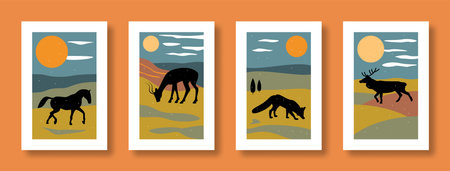 Vector illustration abstract still life of animals in pastel colors. Collection of contemporary art....