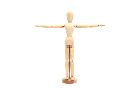 wooden doll in different poses.の写真素材