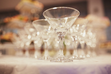 glasses on the table. Glasses with alcoholic beverages in the pyramidの写真素材