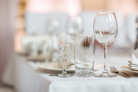Close up picture of empty glasses in restaurant. Selective focus.empty glasses on the table.