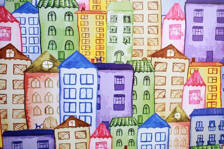 colorful seamless background with houses.の写真素材