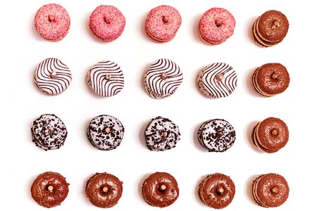 wedding chocolate donuts for guests. festive concept. sweets on a wedding day. wedding donuts. A yummy donut wallの写真素材