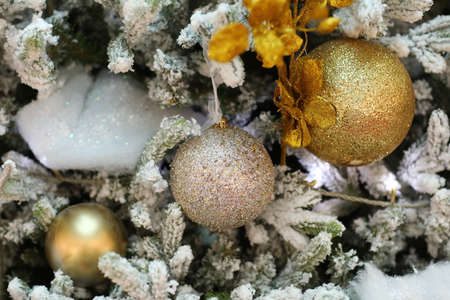 Christmas layers. Christmas decorations on the Christmas tree.の写真素材