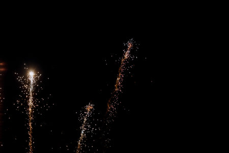 Colorful fireworks on the black sky. Real Fireworks on Deep Black Background Sky on Fireworks...