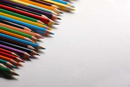 Color pencils set, row wooden color pencils isolated on white background. colored pencils for drawing. copy space.の写真素材