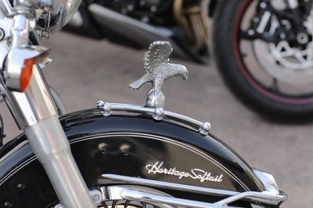 Castellon, Spain-May 21, 2022: retro motorcycles parked on the motorcycles parking lot. Meeting of...
