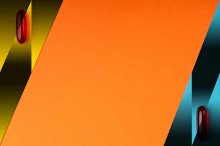 Pills and pattern with orange background and drawn pattern elementsの写真素材