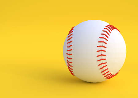 Baseball isolated on a pastel yellow background. Minimalism, creative sports concept. 3D rendering illistrationの写真素材