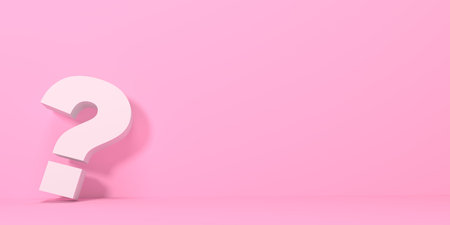 Question mark on pink background with shadow in pastel colors. Minimalism concept. 3d render illustrationの写真素材