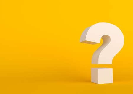 Question mark on yellow background with shadow in pastel colors. Minimalism concept. 3d render illustrationの写真素材