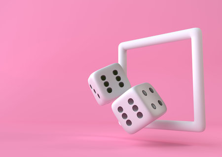 Cubes dices on pink background in pastel colors. Minimalism concept. 3d render illustration