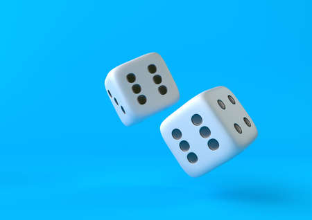 Cubes dices on blue background in pastel colors. Minimalism concept. 3d render illustrationの写真素材