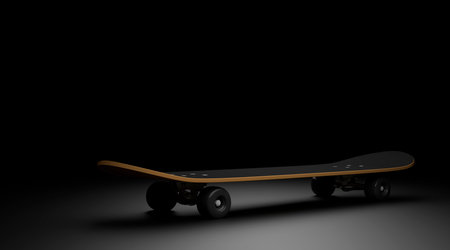 Skateboard isolated on a black background. 3D rendering illistrationの写真素材