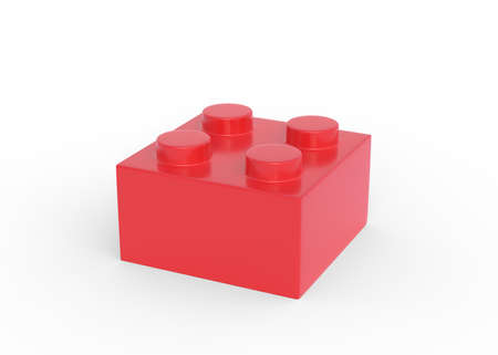 Red plastic toy building block isolated on white background. 3D rendering illustrationの写真素材