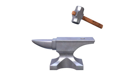 Anvil and hammer isolated on white background. 3d render illustrationの写真素材