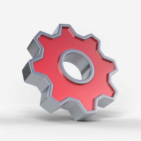 Red metal gear isolated on white background. 3D rendering, 3D illustrationの写真素材