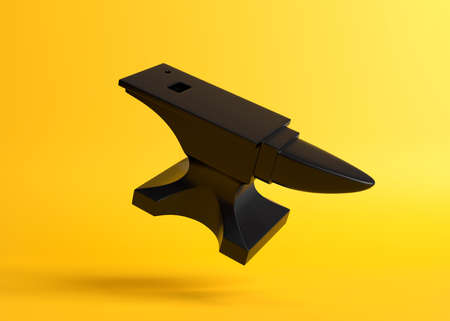 Anvil flies on a yellow background. Creative minimal concept. 3D rendering, 3D illustrationの写真素材