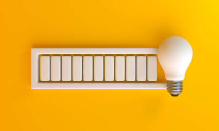 Loading bar with light bulb on yellow background. 3d rendering illustrationの写真素材