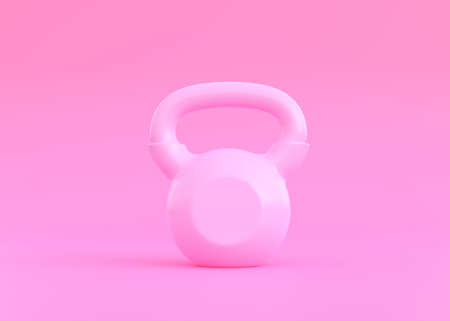 Pink iron kettlebell on pink background. Gym and fitness equipment. Workout tools. Sport training and lifting concept. 3D rendering illustrationの写真素材
