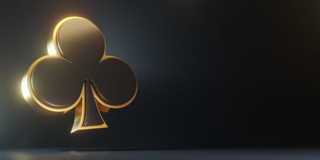 Aces playing cards symbol clubs with black colors isolated on the black background. 3d render...