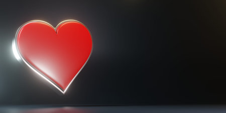 Aces playing cards symbol hearts with red colors isolated on the black background. 3d render...