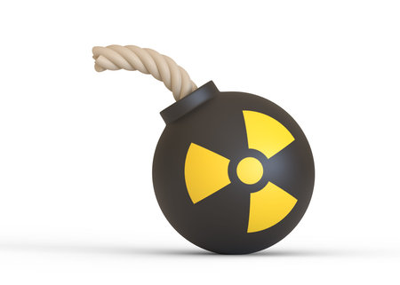 Stylized black spherical bomb with radioactive sign isolated over white background. minimal creative...