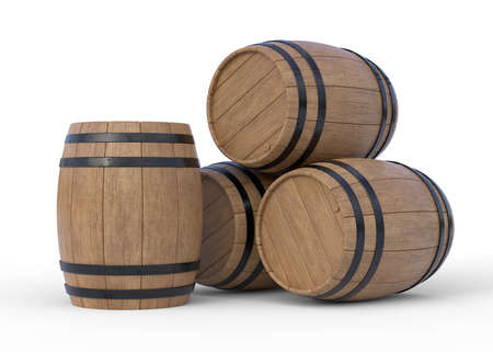 Wooden barrel isolated on white background. 3d rendering 3d illustrationの写真素材