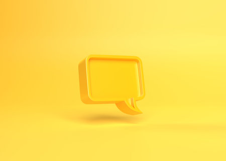 3D Minimal yellow chat bubble isolated on a yellow background with copy space. Speech bubble icon....