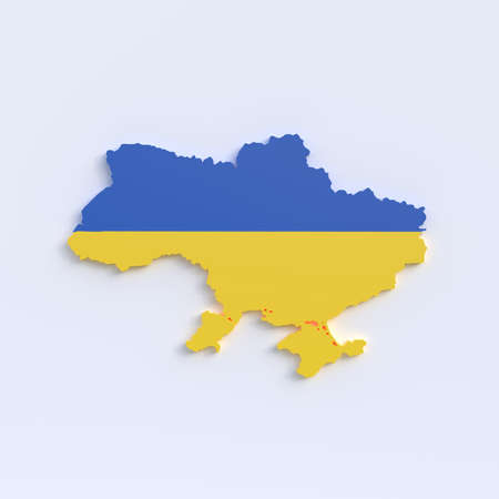 Ukraine map with colors of Ukrainian flag isolated on white background with copy space. Support Ukraine. 3D renderingの写真素材