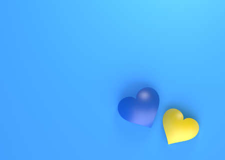 Hearts with colors of Ukrainian flag isolated on blue background with copy space. Support Ukraine. 3D renderingの写真素材