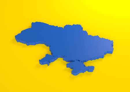 Map of Ukraine isolated on yellow background with copy space. Ukrainian flag colors. copyspace. Support Ukraine. Support Ukraine. Stop WAR. no aggression 3D renderingの写真素材