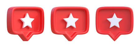 Set of stars in speech bubble icon isolated on a white background. Love like heart social media notification icon. Emoji, chat and Social Network. 3d rendering, 3d illustrationの写真素材