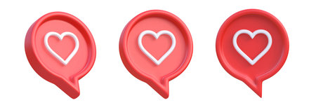 Set of heart in speech bubble icon isolated on a white background. Love like heart social media...