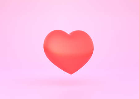 Red heart on pink background. creative minimal concept. Like sign. 3D rendering, 3D illustrationの写真素材