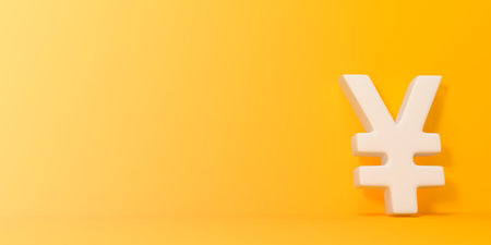 Symbol yen on a yellow background. money sign. minimal creative concept. 3d rendering 3d...