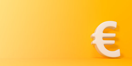 Symbol Euro on a yellow background. money sign. minimal creative concept. 3d rendering 3d...