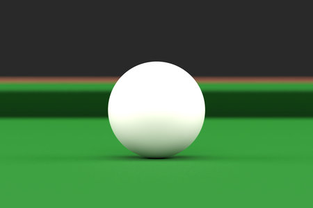 Billiard ball in white color on billiard table. Realistic glossy billiard ball. 3d rendering