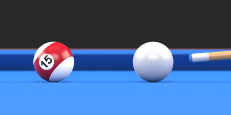 Close-up of billiard ball number fifteen in brown and white color on billiard table, snooker aim the...