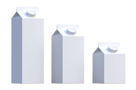 Milk carton packs on a white background. Dairy products concept. mockup template. 3d rendering