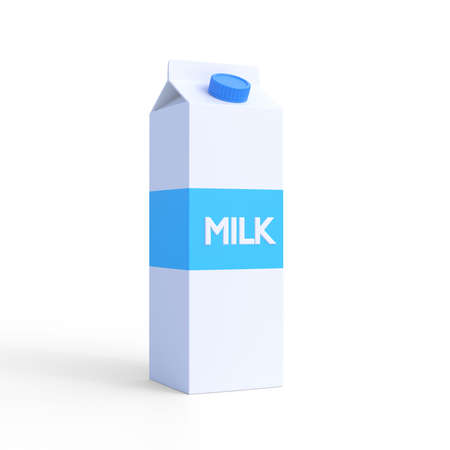 Milk carton pack on a white background. Dairy products concept. mockup template. 3d renderingの写真素材