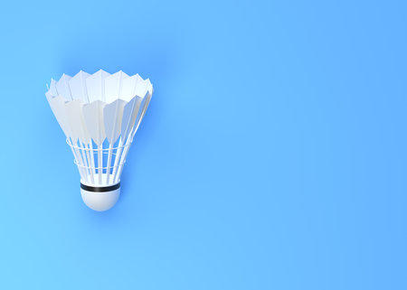 Shuttlecock on blue background. 3d rendering illustrationの写真素材