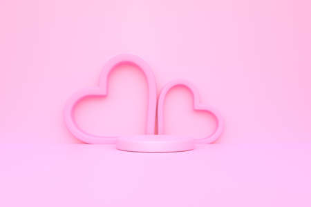 Podium on a pink background. love concept. Abstract geometric minimalism. 3d rendering illustrationの写真素材