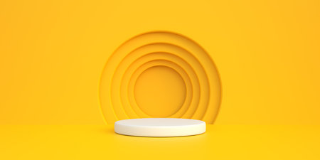 Podium on a yellow background. Abstract geometric minimalism. 3d render illustrationの写真素材