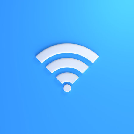White wireless network symbol on blue background. 3d rendering illustrationの写真素材