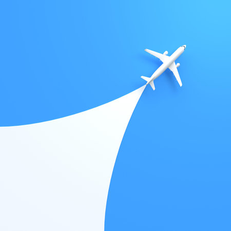 Airplanes on a white-blue background with copy space. Minimal style design. top view. 3d rendering...