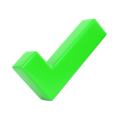Green check mark on white background. 3d rendering illustrationの写真素材