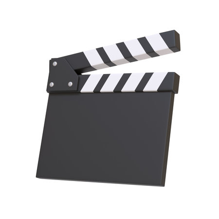 Clapperboard isolated on white background. Minimalist creative concept. Cinema, movie, entertainment concept. 3d render illustrationの写真素材