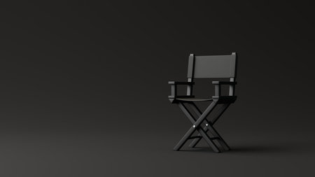 Chair on black background. Movie industry concept. Cinema production design concept. 3d rendering illustrationの写真素材