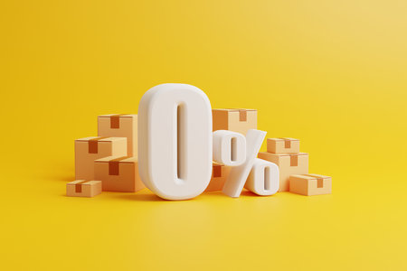 Percent sign with a bunch of boxes in the background. yellow background. 3d rendering illustrationの写真素材